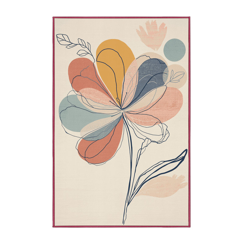 Soft Plush Fellman Easter Modern & Contemporary Abstract Area Rug in Beige – Rose Binding, 2x3