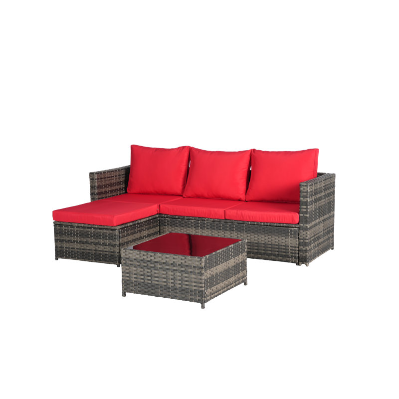 Outdoor Woven Sectional L- Shaped Patio Furniture Set, Red