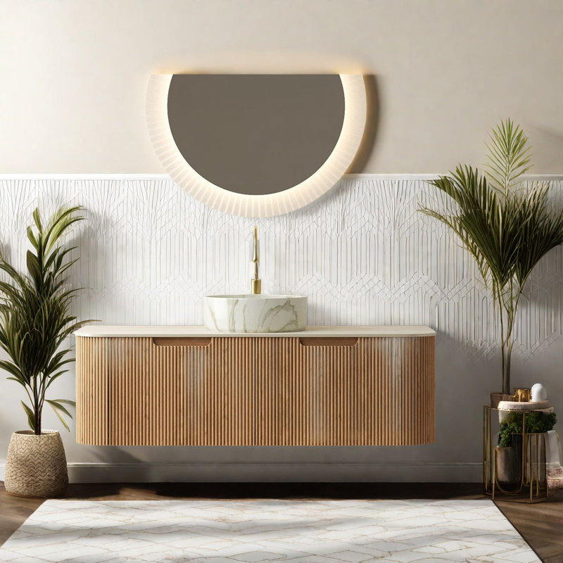de salle de bain et lavabo rustique moderne de 2 pouces, céramique durable et pierre frittée, avec rangement