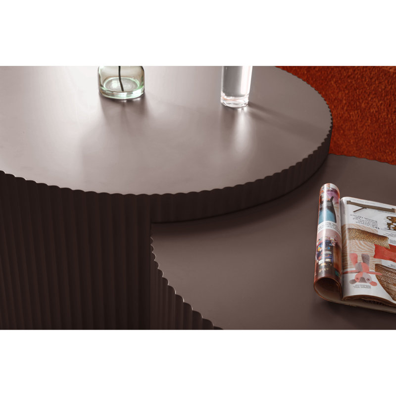 Ensemble de 2 tables gigognes en MDF fabriquées à la main, brun et rond, sans assemblage requis