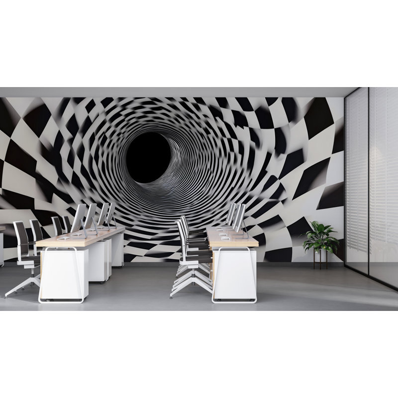 Papier peint noir et blanc tunnel 3D - illusion optique Vn909 (Peel-N-Stick) VN909, L 145 po x l 100 po, Peler et coller