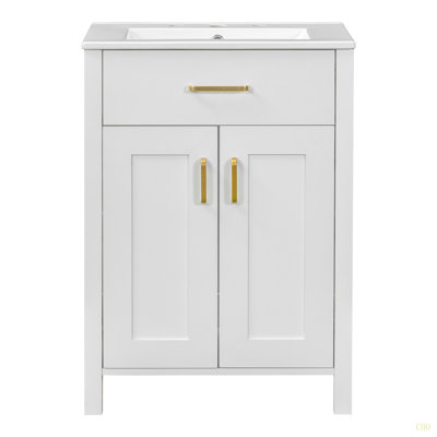 Ensemble de meuble-lavabo 24 po avec lavabo en céramique, meuble-lavabo peu encombrant - l 24 po x P 18 po x H 34 po, 2 portes à fermeture en douceur