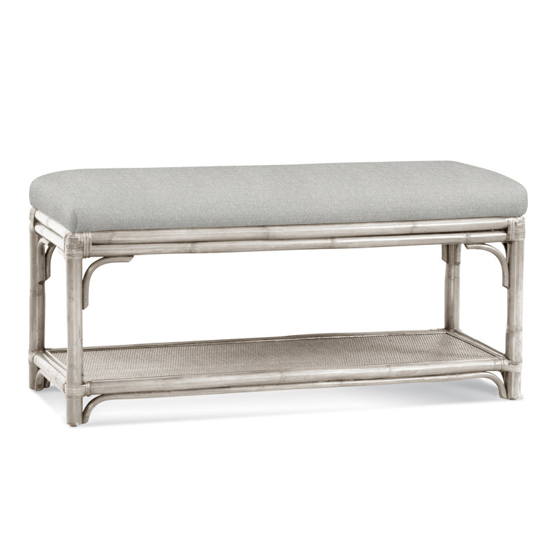 Summer Retreat Wicker Shelf Storage Bench, Antique Frost White, Ivory Crypton Performance; 0886-91