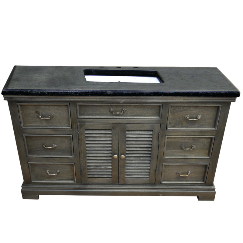 Flannagan 60'' Single Bathroom Vanity with Solid Wood Top, Gray