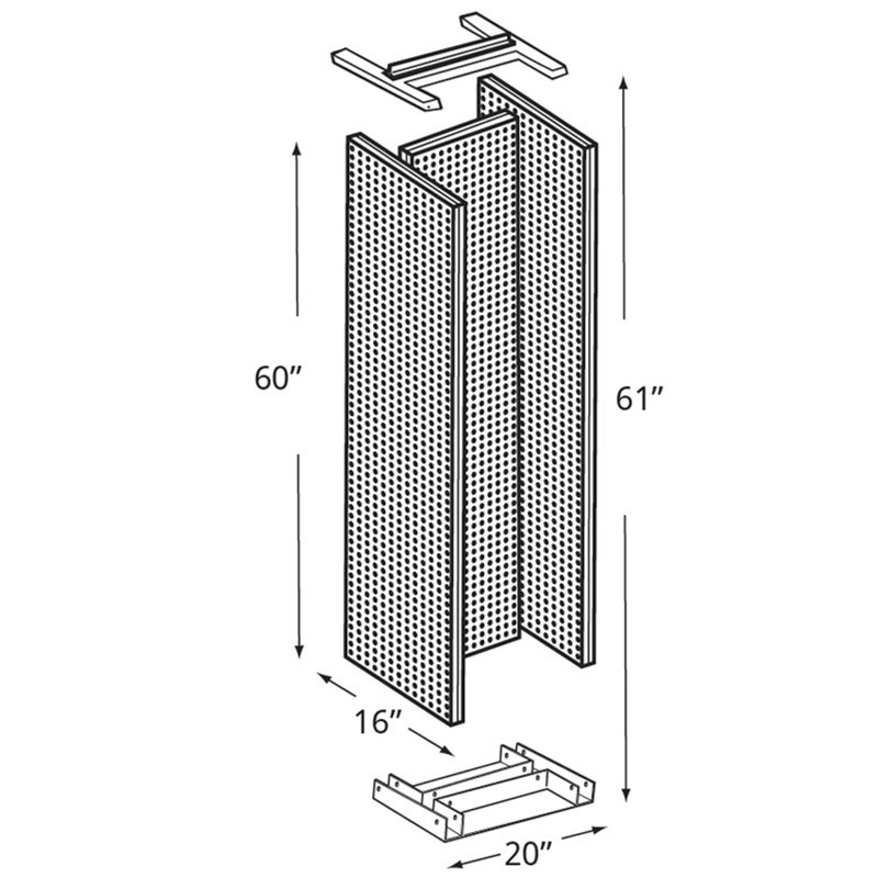 Présentoir de plancher perforé H-Unit sur base pivotante. Support à roulettes. Taille du panneau: l 16 po x H 60 po, Yellow
