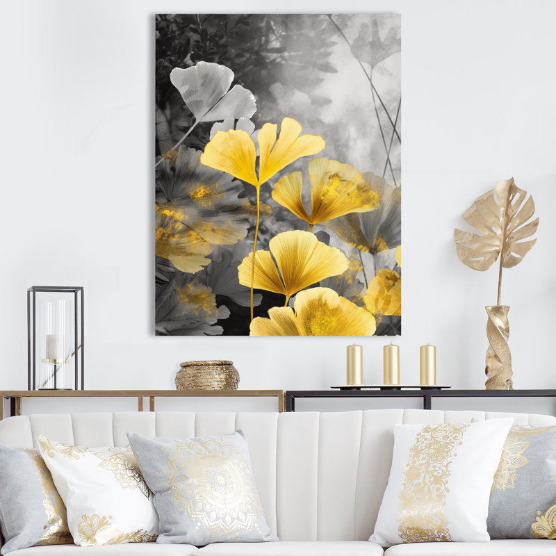 «Palm Tropical Ginkgo», reproduction d'art sur toile encadrée IV, H 32 po x l 16 po x P 1 po, Toile tendue