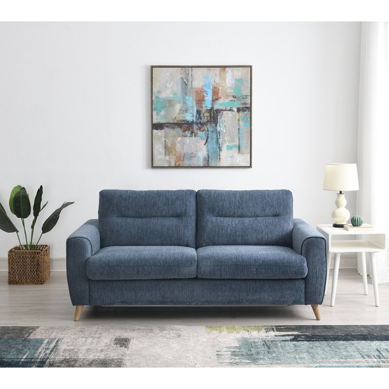 2 Seater Textured Fabric Sofa Bed, Blue