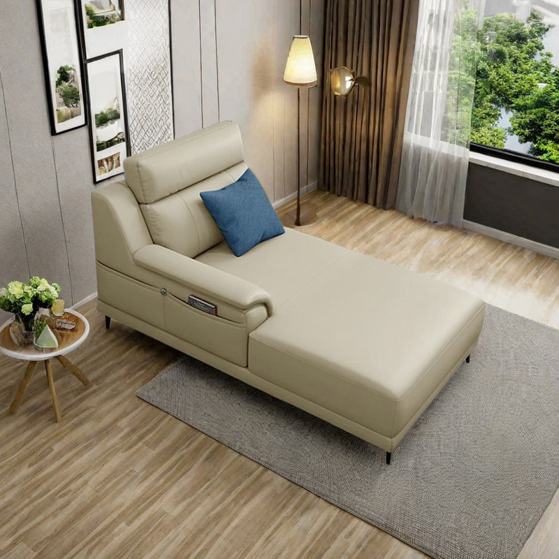 Fauteuil inclinable en similicuir à haute élasticité, Orienté à droite, Jaune crémeux