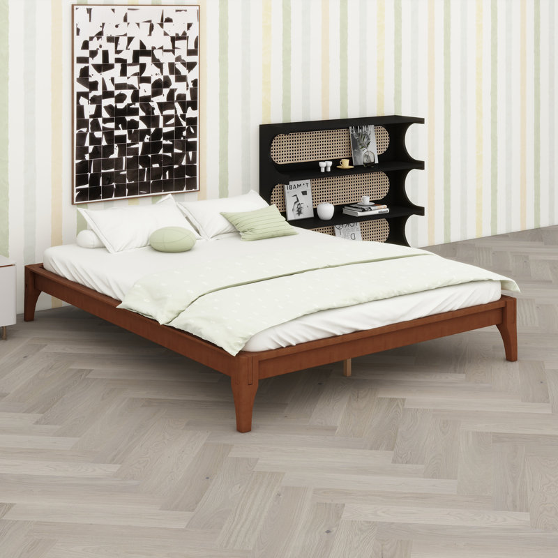 Lit plateforme en bois de bambou massif, Brun