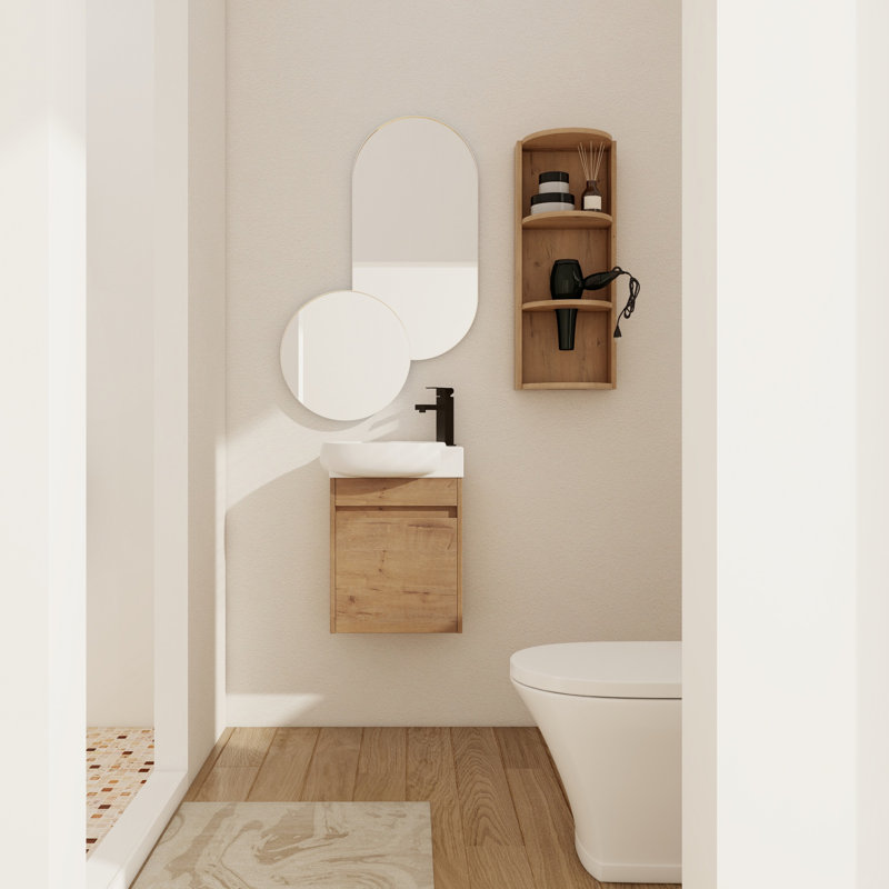 Meuble-lavabo compact à fermeture en douceur avec lavabo et support de rangement, parfait pour les petits espaces et une organisation efficace