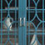 Meuble télé 63 po bleu turquoise - Grand espace de rangement, 4 portes avec 6 tablettes réglables, poignées rétro, style classique, finition lisse.