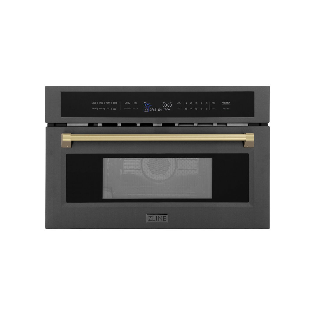 ZLINE Autograph Edition 30 in. 1.6 cu ft. Convection Microwave Oven in Black Stainless Steel & Champagne Bronze Accents (MWOZ-30-BS-CB) ZLINE Accent