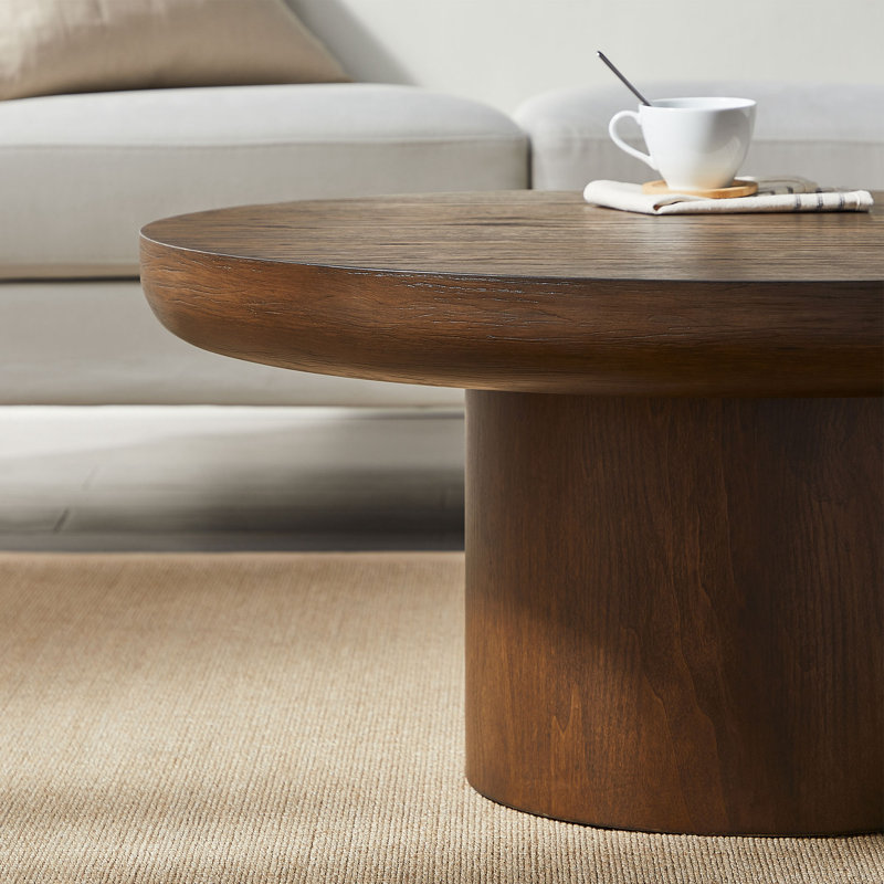 Table basse ronde de 35,98 pouces avec pieds cylindriques, table de table en placage de bois, table d'appoint de canapé arrondie pour le bureau du salon