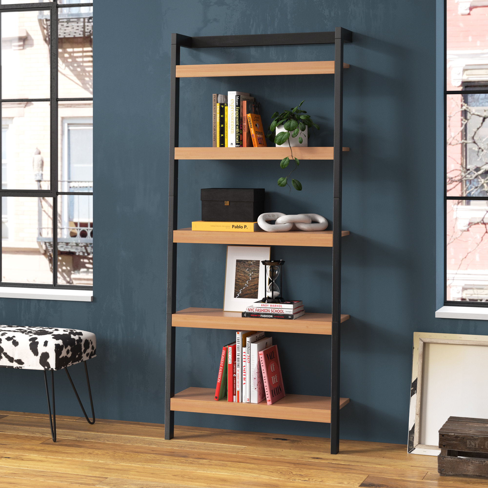 Steelside™ Adams 72.44'' H x 31.49'' W Solid Wood Ladder Bookcase ...