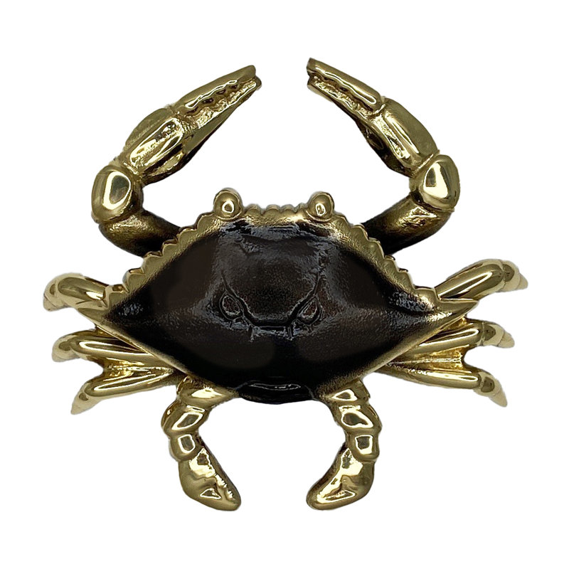 Heurtoir de porte crabe bleu, Laiton, 4,5 po x 5,25 po x 1,75 po