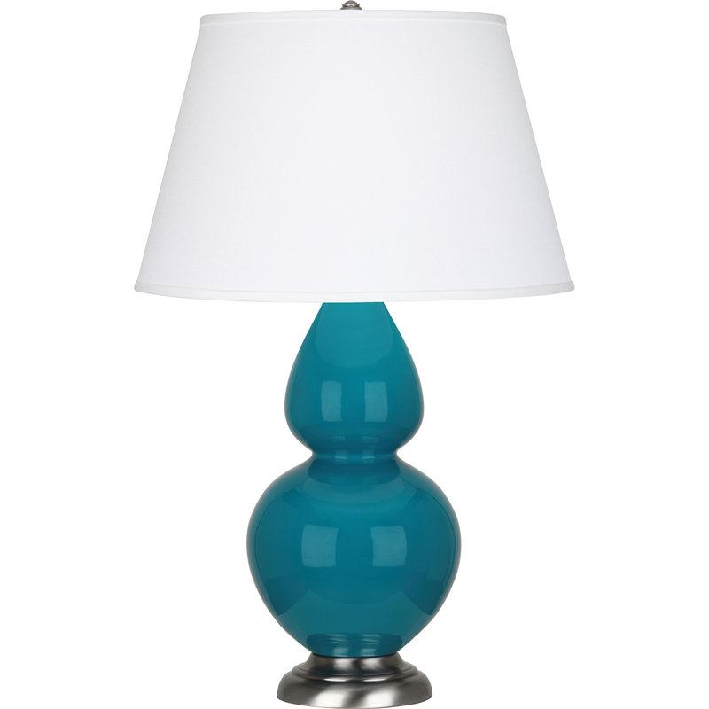 Double Gourd Ceramic Table Lamp, Peacock/Antique Silver, Pearl