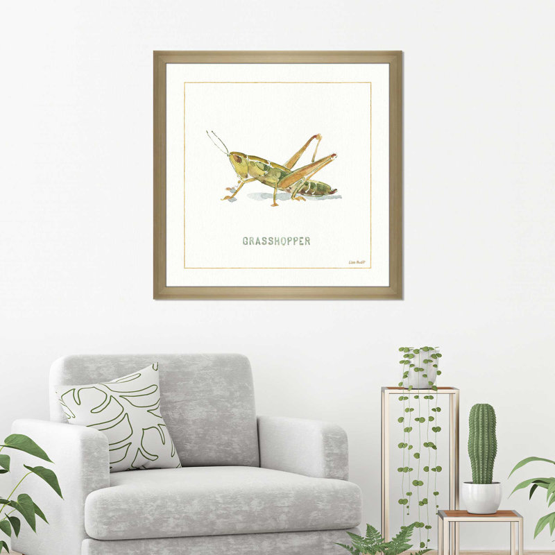 «My Greenhouse Grasshopper», reproduction sur toile, H 31,5 po x l 31,5 po x P 1 po, Encadrement champagne