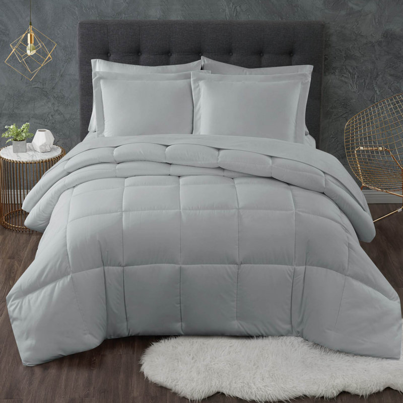Truly Calm Antimicrobial Box Stitch Comforter, Gray, King Comforter + 2 Shams
