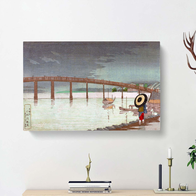 Rain At Shinohashi Bridge by Kobayashi Kiyochika - Wrapped Canvas Painting, 40cm H x 60cm W x 3cm D