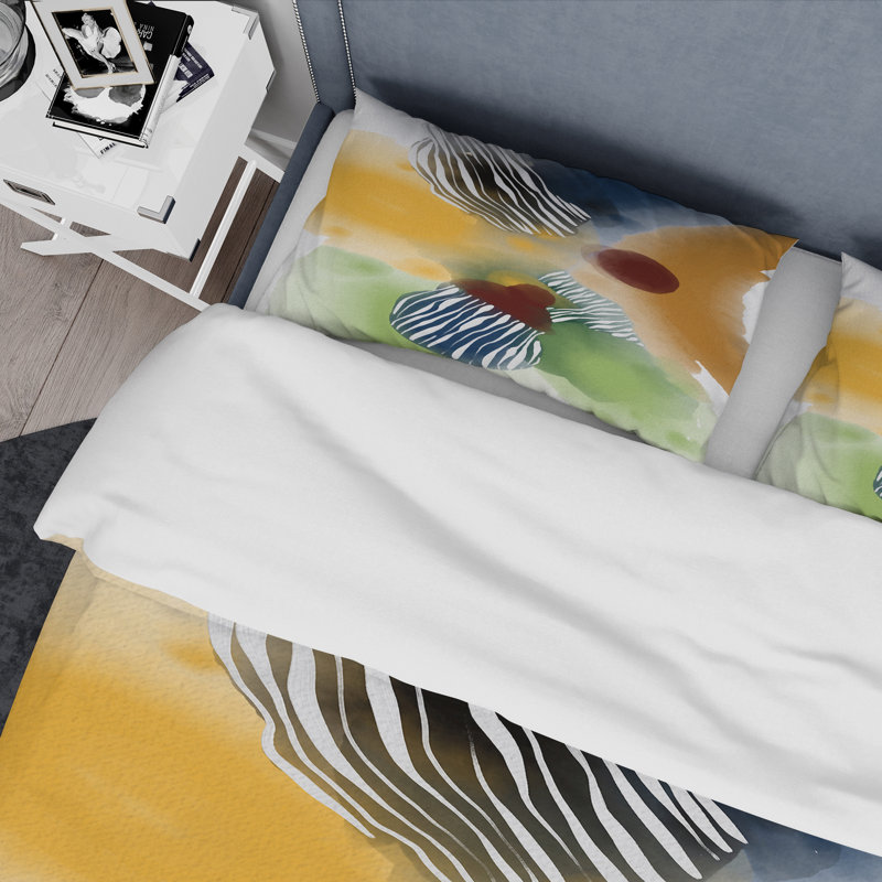 Ensemble de housse de couette moderne, rouge, vert, brun et brosses minimalistes - microfibre de polyester