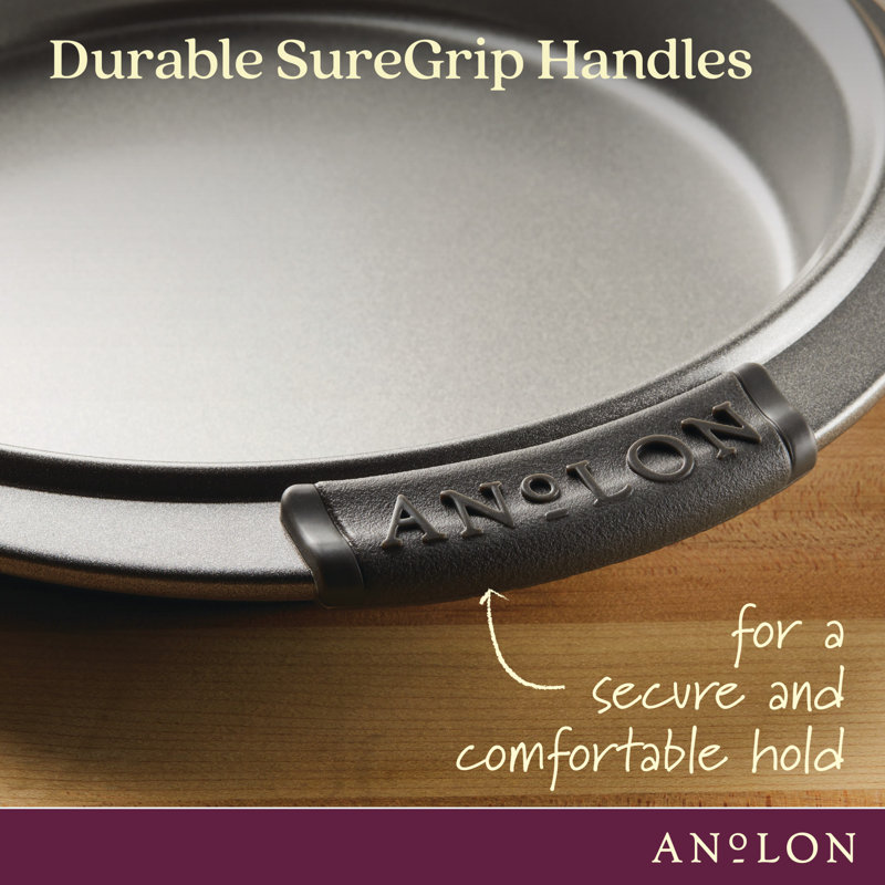 Anolon Advanced Bakeware Nonstick Round Cake Pan with Silicone Grips, Gray