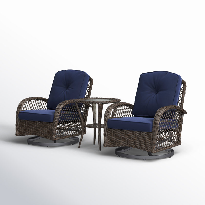 Ensemble de conversation d'extérieur 2 personnes Denison, chaises pivotantes en osier avec coussins et table d'appoint, Bleu