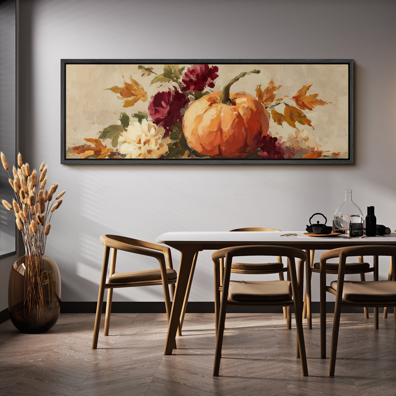 Grande impression sur toile encadrée, reproduction de citrouille rétro pour automne rustique, H 20 po x l 60 po, Noir