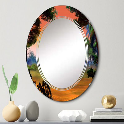 Petit étang sur une clairière de forêt à l'aube - miroir mural Lake House