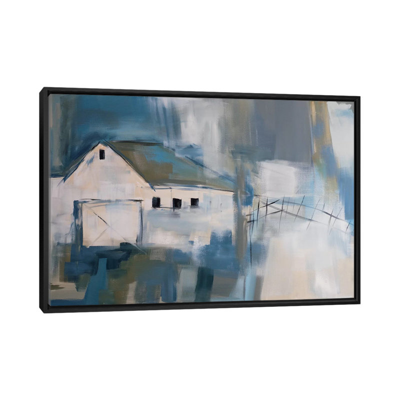 White Barn, reproduction d'art sur toile tendue, H 40 po x l 60 po x P 1,5 po, Toile avec cadre noir, Pas de tapis