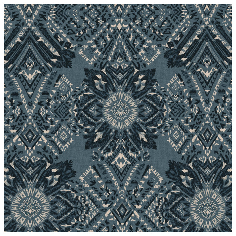 Rideau de douche bleu à motif tribal extra long, L 70 po x H 72 po