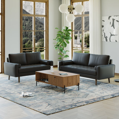 Bridgeview 2 Piece Leather Square Arm Sofa Set