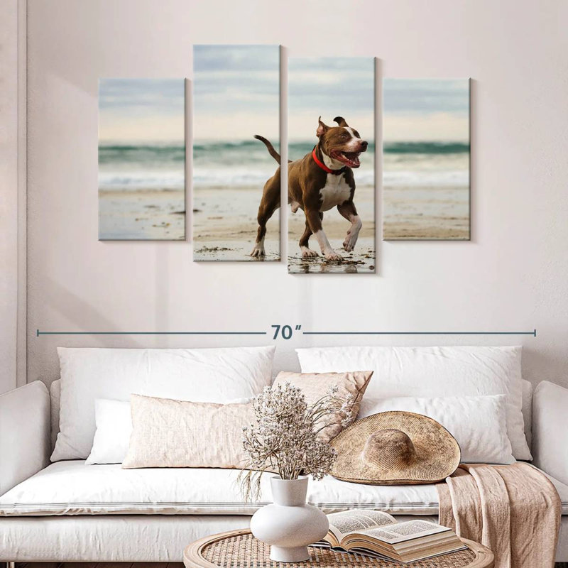 Pit Bull On Beach, 32" H x 52" W