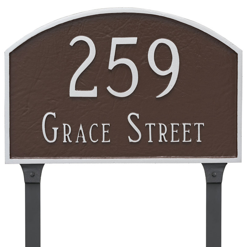 Prestige Arch Standard Two Line Address Sign Plaque with Lawn Stakes, Antique Bronze/Gold, Yes