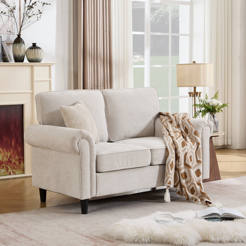 Luelle 61" Rolled Arm Loveseat Chenille Modern Sofa, Beige