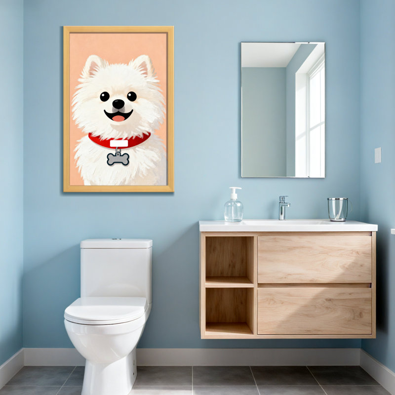 Animaux - chien blanc mignon avec collier rouge et étiquette en os, H 18 po x l 12 po, Toile tendue, Ne s’applique pas