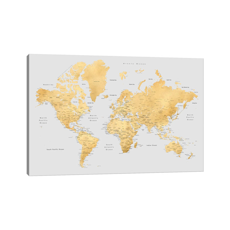 Carte du monde détaillée en giclée sur toile tendue avec châssis Everly, H 12 po x l 18 po