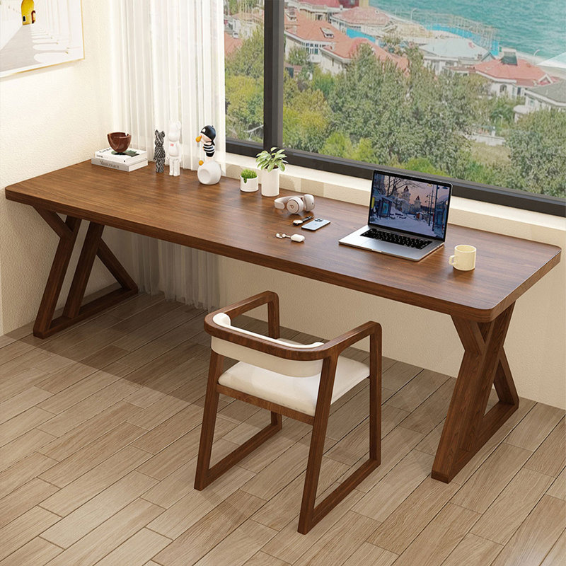 Bureau rectangulaire en bois massif brun noisette, H 29,53 po x l 55,12 po x P 23,62 po 
