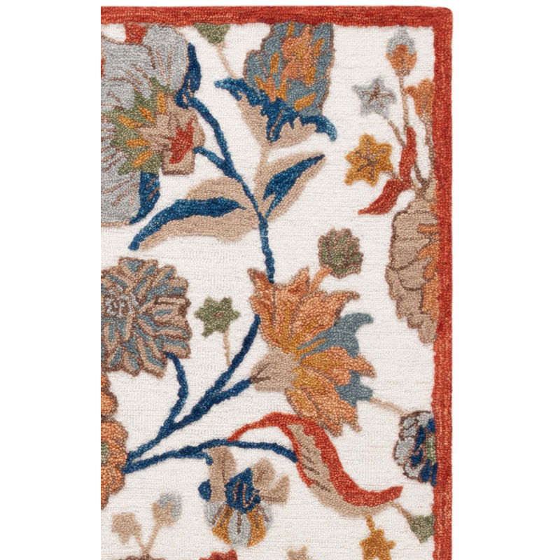 Schwenksville 759 Hand Tufted Wool/Cotton Floral Indoor Use Only Rug in Ivory/Green, Rectangle 8' x 10'