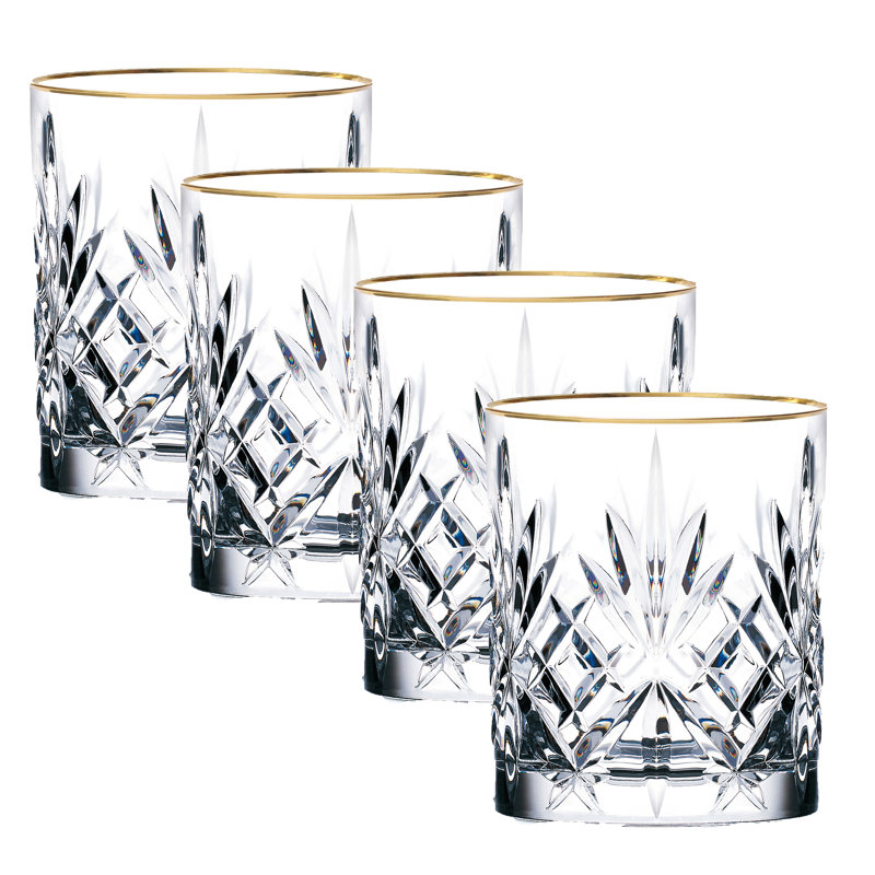 Siena Crystal Whiskey Glass Set with Gold Band, 9oz, Set of 4