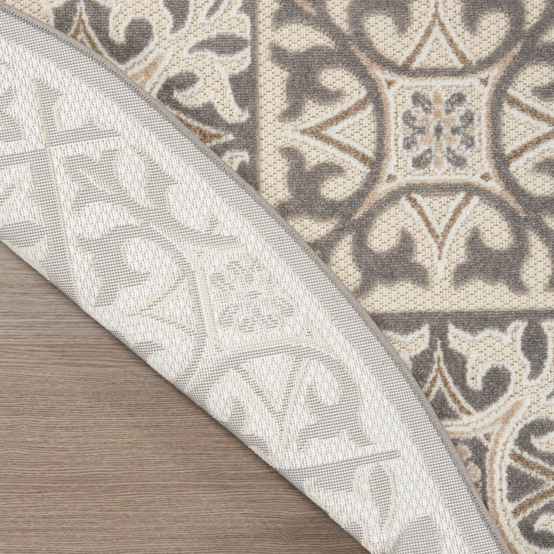 Aloha  Geometric Ivory/Grey Indoor/Outdoor Area Rug, Round 7'10"