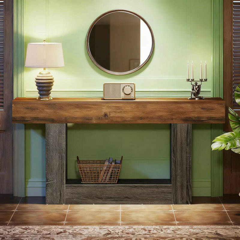 2-Tier Hall Table,Sofa Table,Console Table, Blue+Grey,Brown