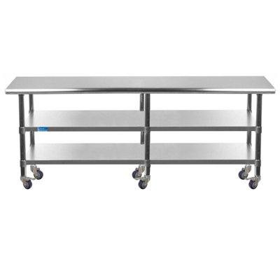 Table de préparation roulante 24 x 84 avec plateau en acier inoxydable et 2 tablettes