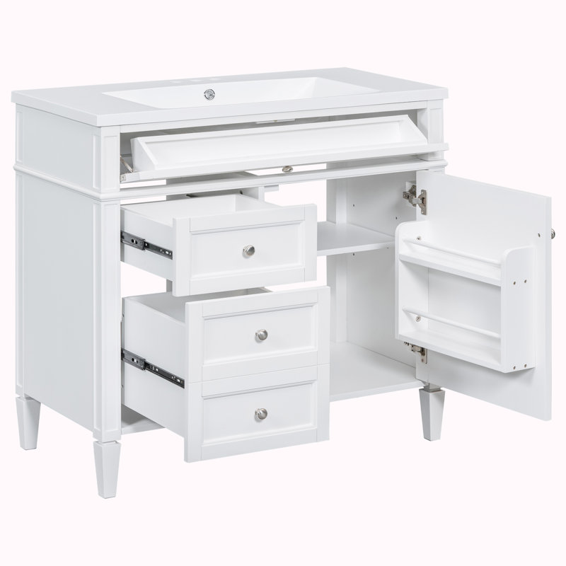 Meuble-lavabo simple 36 po avec plateau en céramique Saskatya, Blanc
