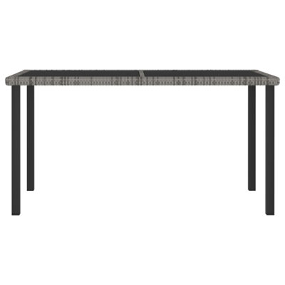 Table de salle à manger d'extérieur Garden, rotin de polyester gris, métal, plateau en verre de 55 pouces