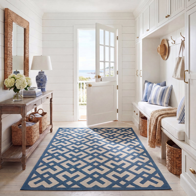 Tapis intérieur / extérieur bleu marine / beige Arneshia, Rectangle 5 pi 3 po x 7 pi 7 po