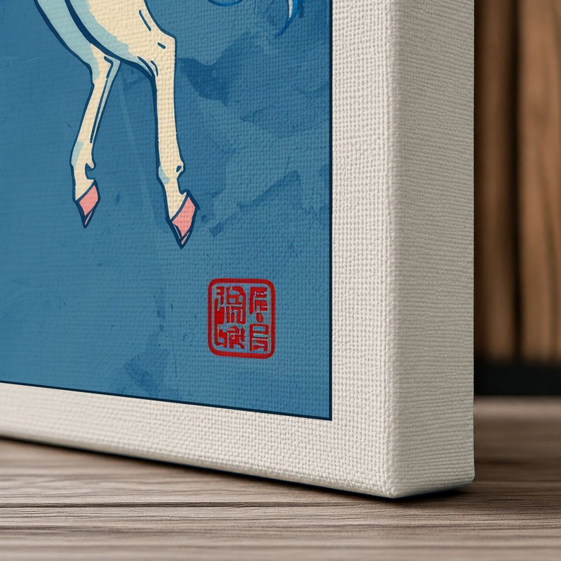 Pegasus in Flight Japandi - Wrapped Canvas, 18x12 - 45.7 x 30.5 cm, Cream Border