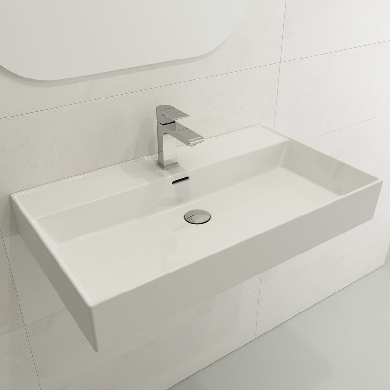 Milano 31.69'' L Bathroom Sink, White, Single-Hole