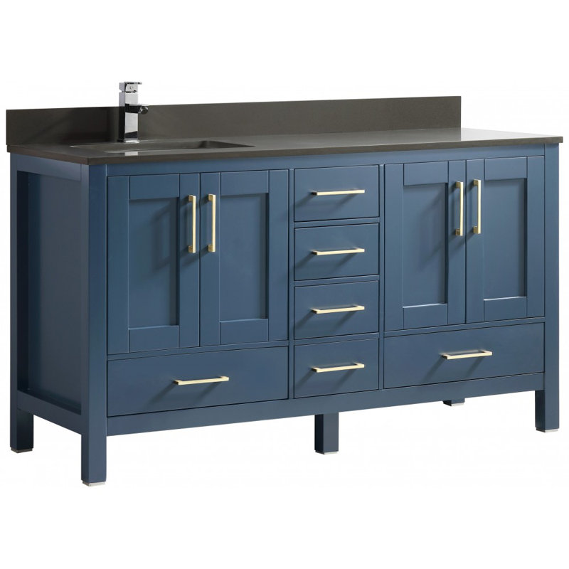 Meuble-lavabo en bois massif 60 ", Bleu antique