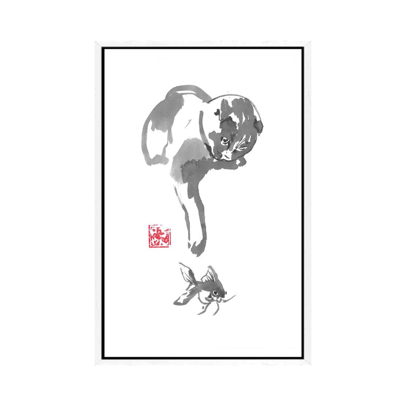Fishing Cat by Péchane - Print on Canvas, White Framed, 101.6 cm H x 66.04 cm W