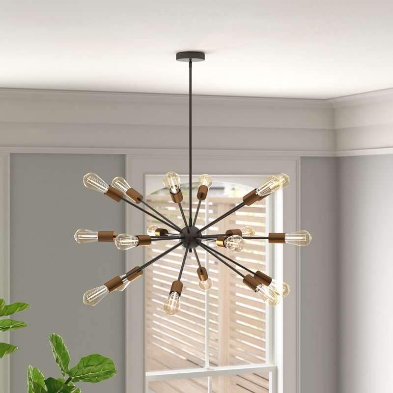 Lustre sphérique spoutnik à 18 lumières Califano, Noir et laiton